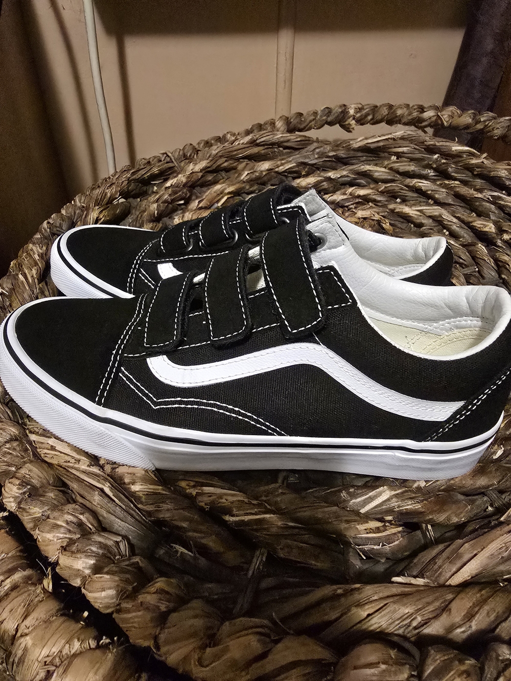 Vans Black and White Low-Top Velcro Sneakers